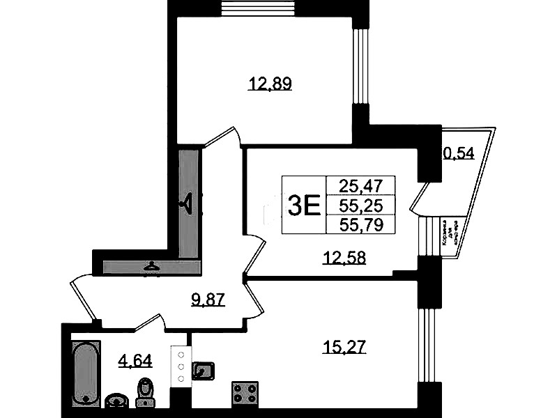 2-комнатная квартира 55.79 м², 9/11 эт., ЖК «VEREN NORT Сертолово»